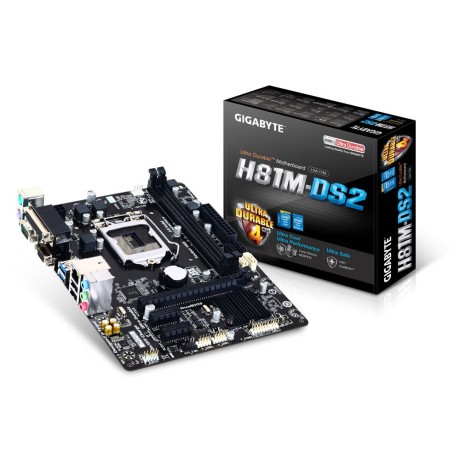 Gigabyte H81M-DS2  Motherboard (Socket 1150, Intel H81, Parallel + Serial Port, VGA D-Sub Port, DDR3,Micro ATX, 1 x PCI Express 2.0, USB 3.0)