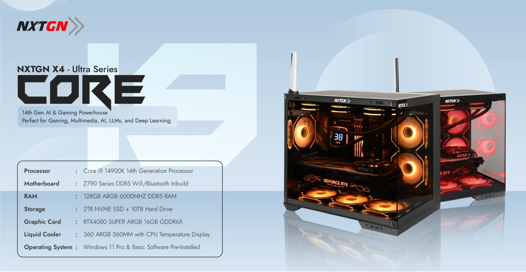 NXTGN X4 - Core i9 14th Generation with RTX4090 24GB High-End Desktop PC Built for AI & LLM’s PC | Gaming / Multimedia Rendering PC | Server PC
